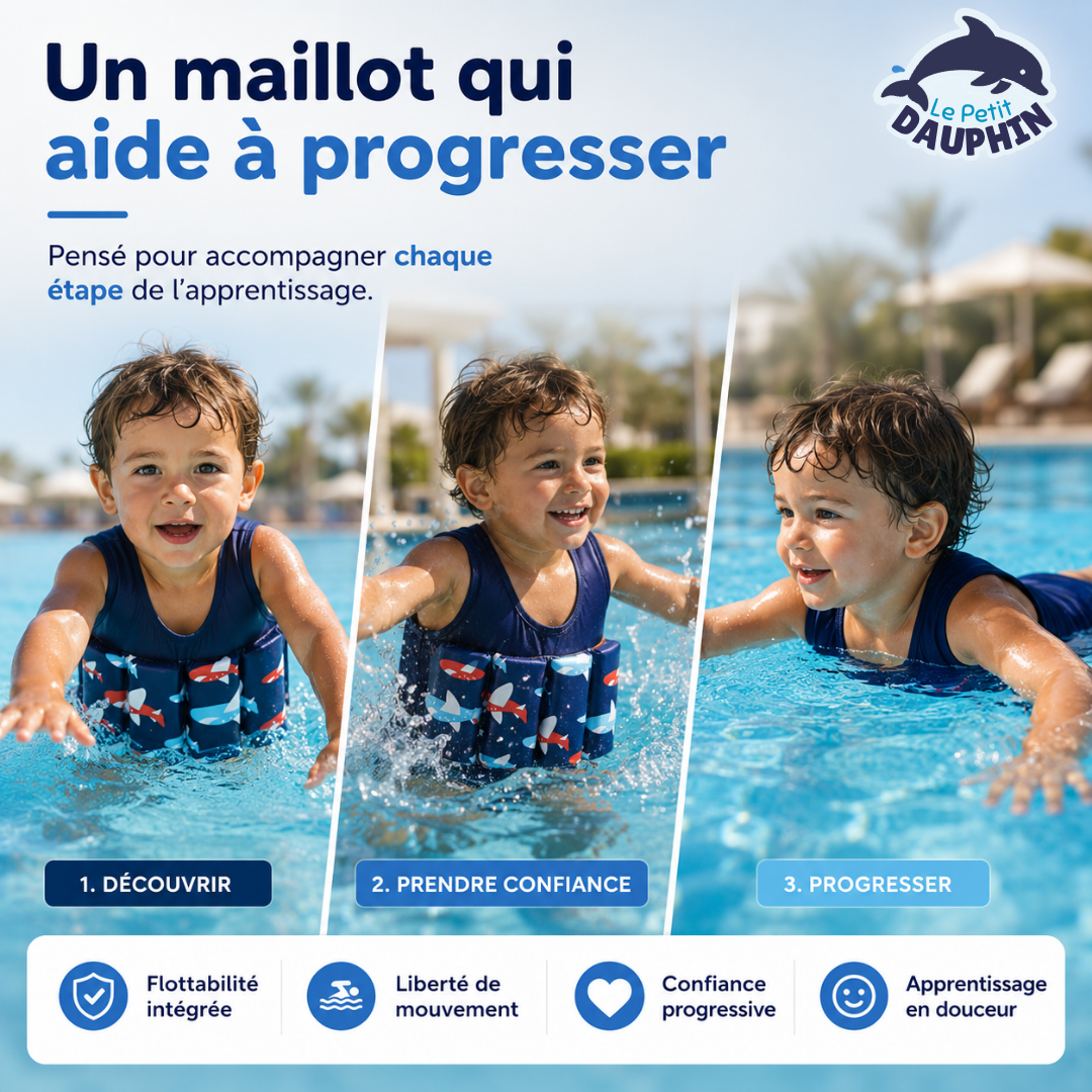Lepetitdauphin — Maillot flottant 2-en-1 pour l'apprentissage de la natation
