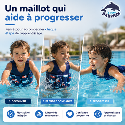 Lepetitdauphin — Maillot flottant 2-en-1 pour l'apprentissage de la natation